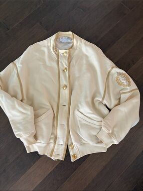 St. John Cream Bomber Jacket with Gold Trim